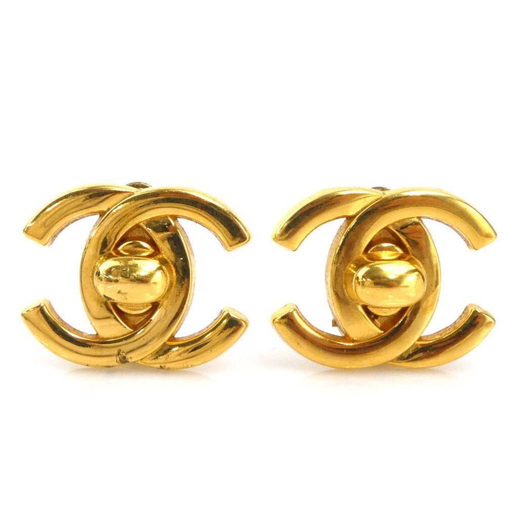 CHANEL Gold Logo Earrings